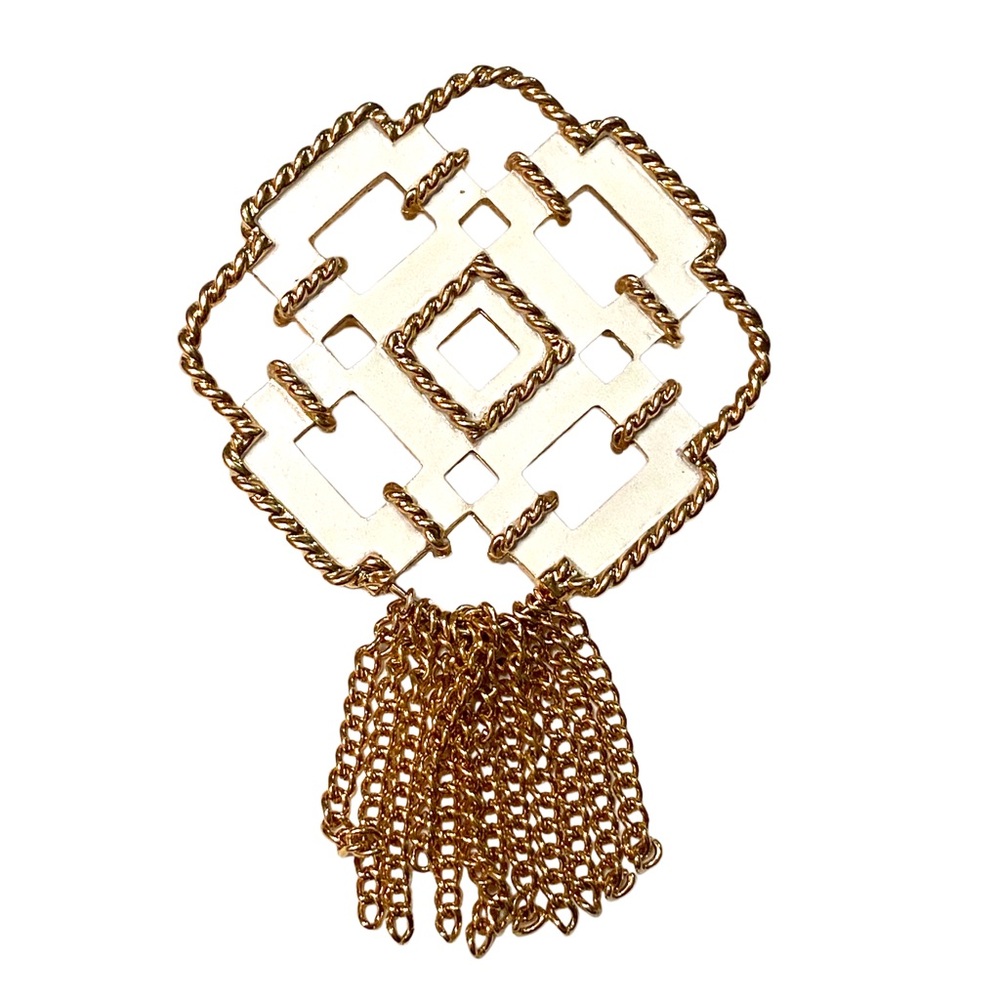AVON Vintage White Gold Geometric Tassel Brooch